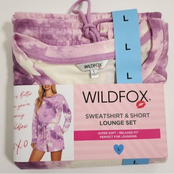 Wildfox Womens Relaxed Fit Super Soft Sweatshirt And Short Lounge Set L Purple - Picture 2 of 7